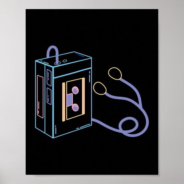 Retro 80s 90s Neon Walkman Poster (Front)
