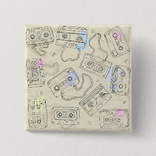 Retro 80s 90s Nostalgic Cassette Mix Tape Pattern Button