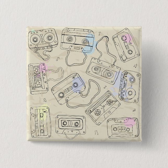 Retro 80s 90s Nostalgic Cassette Mix Tape Pattern Button (Front)