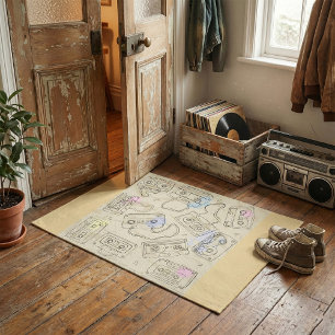 Retro 80s 90s Nostalgic Cassette Mix Tape Pattern Doormat