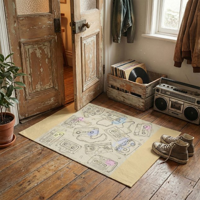 Retro 80s 90s Nostalgic Cassette Mix Tape Pattern Doormat (Creator Uploaded)