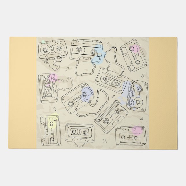 Retro 80s 90s Nostalgic Cassette Mix Tape Pattern Doormat (Front)