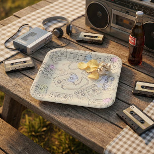 Retro 80s 90s Nostalgic Cassette Mix Tape Pattern Paper Plates