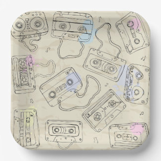Retro 80s 90s Nostalgic Cassette Mix Tape Pattern Paper Plates