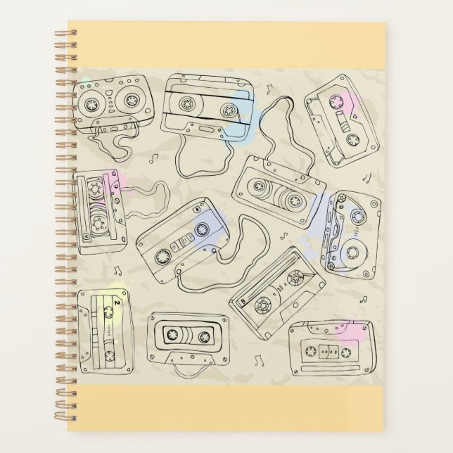 Retro 80s 90s Nostalgic Cassette Mix Tape Pattern Planner (Front)