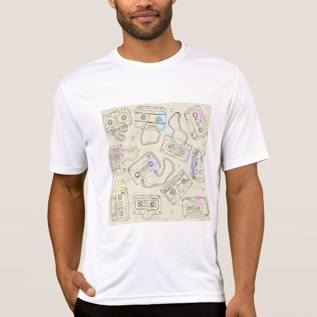 Retro 80s 90s Nostalgic Cassette Mix Tape Pattern T-Shirt (Front)