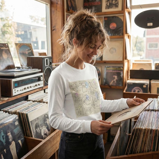 Retro 80s 90s Nostalgic Cassette Mix Tape Pattern T-Shirt (Creator Uploaded)