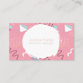 Retro 80's 90's Pink Sketched Doodle Shapes Business Card by VBleshka at Zazzle