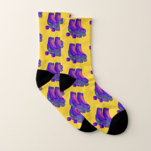 Retro 80s 90s Roller Skates Pattern in Yellow  Socks