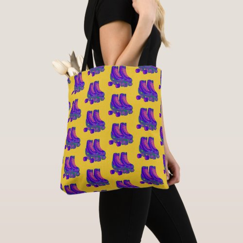 Retro 80s 90s Roller Skates Pattern in Yellow Tote Bag