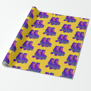 Retro 80s 90s Roller Skates Pattern in Yellow Wrapping Paper