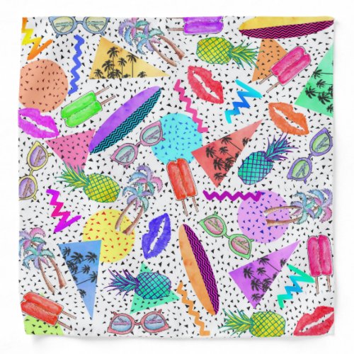 Retro 80s 90s Summer Beach Collage Pattern Bandana