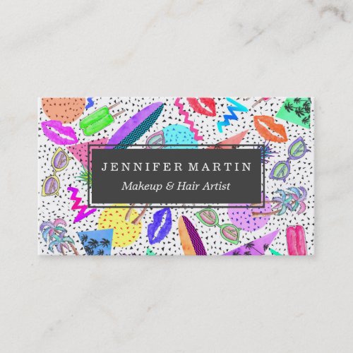 Retro 80s 90s Summer Beach Collage Pattern Business Card