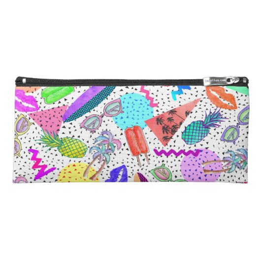 Retro 80's 90's Summer Beach Collage Pattern Pencil Case (Front)