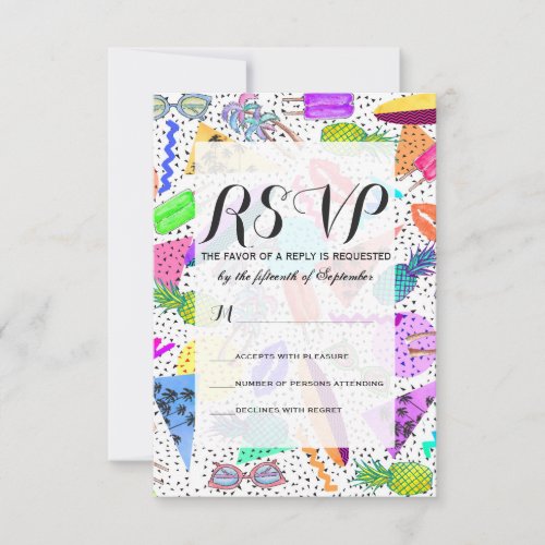 Retro 80s 90s Summer Beach Collage Pattern RSVP Card