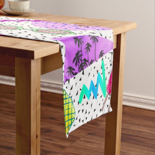 Retro 80s 90s Summer Beach Collage Pattern Short Table Runner