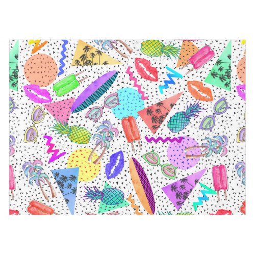 Retro 80s 90s Summer Beach Collage Pattern Tablecloth