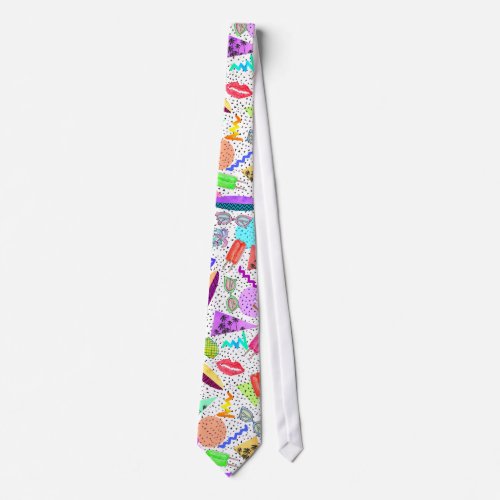 Retro 80s 90s Summer Beach Collage Pattern Tie