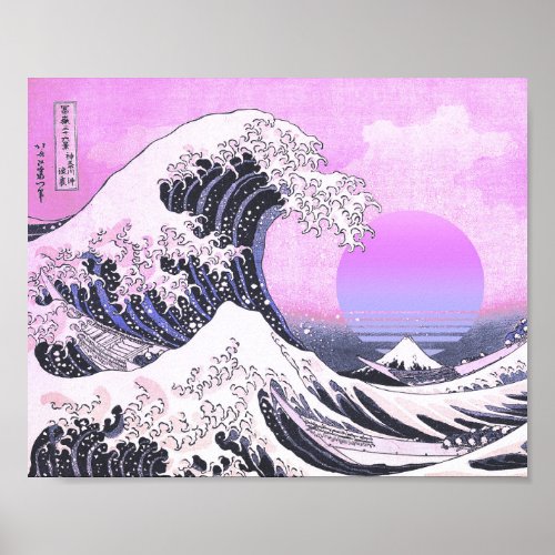 Retro 80s Aesthetic Great Wave off Kanagawa Poster