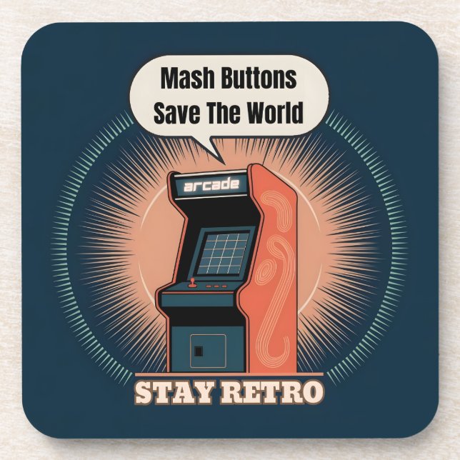 Retro 80s Arcade Gaming Nerdy Humor Beverage Coaster (Front)