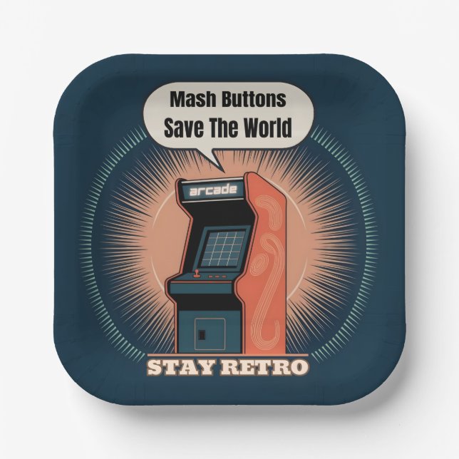 Retro 80s Arcade Gaming Nerdy Humor Paper Plates (Front)