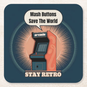 Retro 80s Arcade Gaming Nerdy Humor Square Paper Coaster