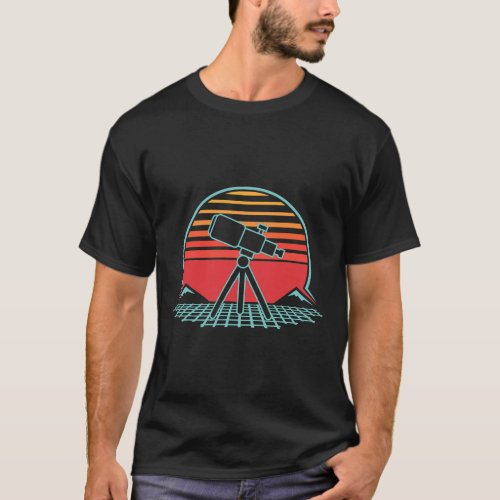 Retro 80s Astronomy Telescope Astronomer Book Star T_Shirt