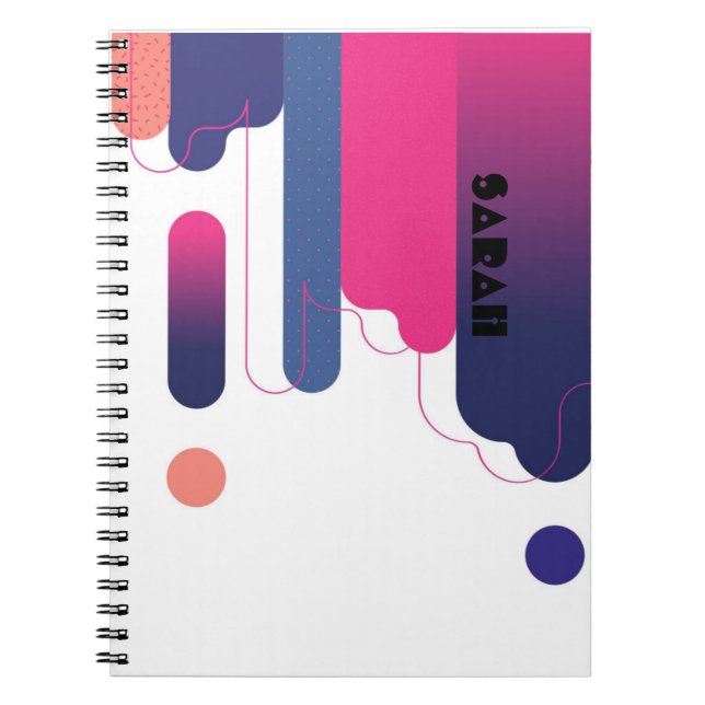 Retro 80s Bauhaus Dots Notebook – Editable Name  (Front)