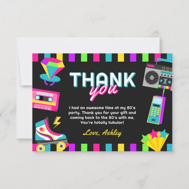 Retro 80's Birthday Party Thank You Card (Front)