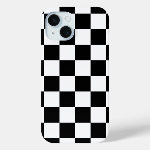 Retro 80s Black and White Checkered Pattern iPhone 15 Case