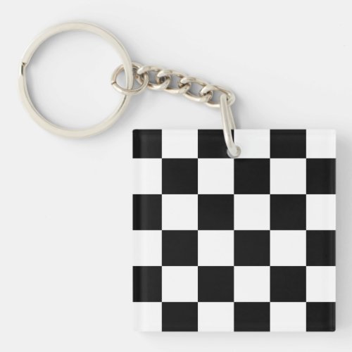 Retro 80s Black and White Checkered Pattern Keychain
