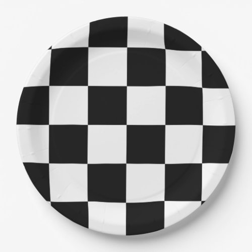 Retro 80s Black and White Checkered Pattern Paper Plates