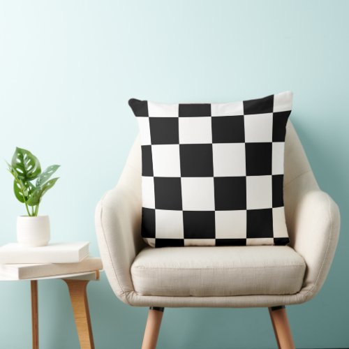 Retro 80s Black and White Checkered Pattern Throw Pillow