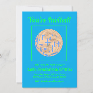 Retro 80s Blue Green Yellow Disco 50th Birthday Invitation