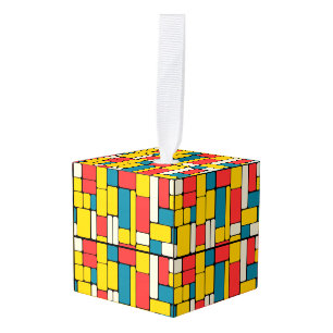 Retro 80s bold geometric modern bright cube ornament