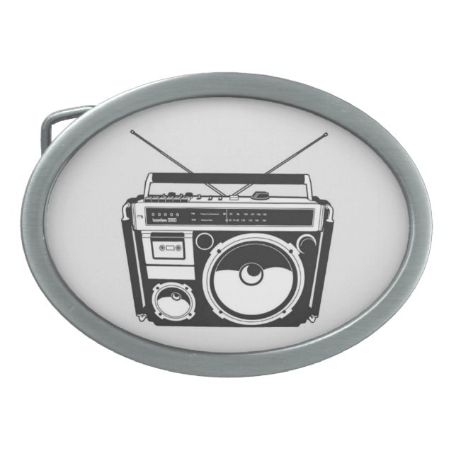 Retro 80s Boombox Grey Belt Buckle (Front)