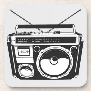 Retro 80s Boombox Grey  Beverage Coaster