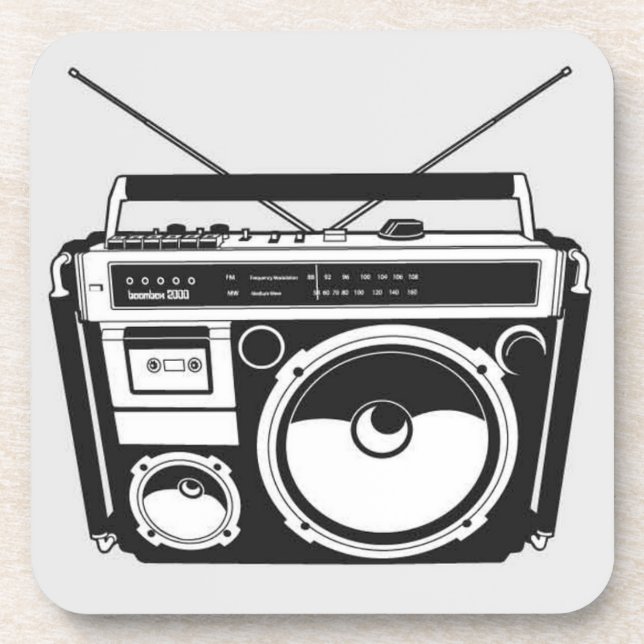 Retro 80s Boombox Grey  Beverage Coaster (Front)
