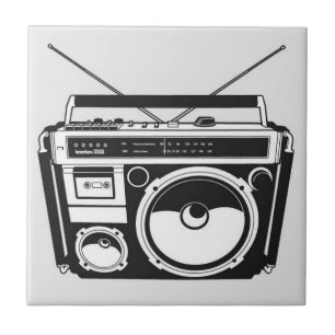 Retro 80s Boombox Grey Ceramic Tile