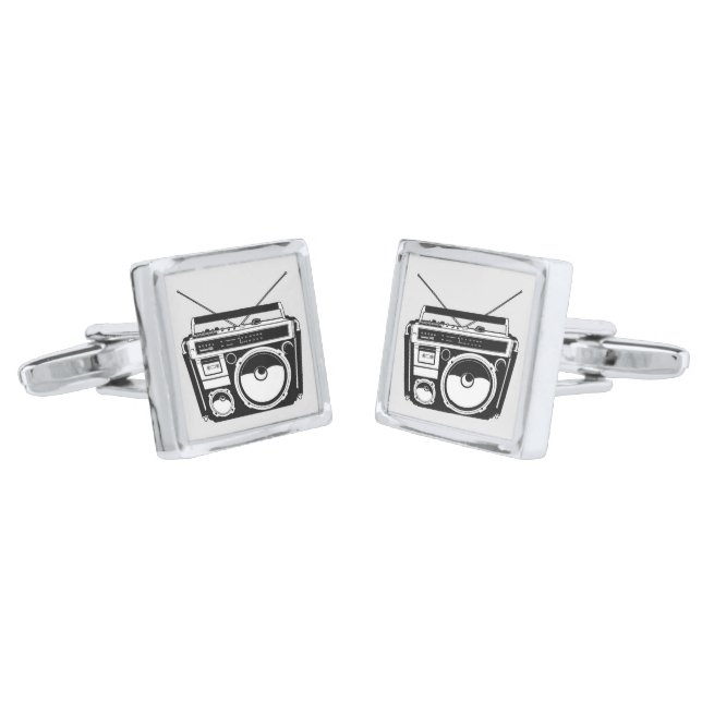 Retro 80s Boombox Grey Cufflinks (Angled)