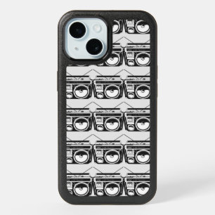Retro 80s Boombox Grey Pattern iPhone 15 Case