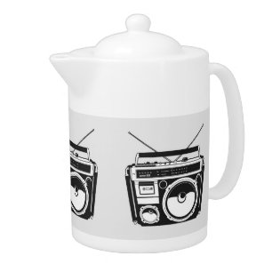 Retro 80s Boombox Grey Pattern  Teapot