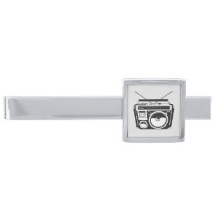 Retro 80s Boombox Grey Silver Finish Tie Bar