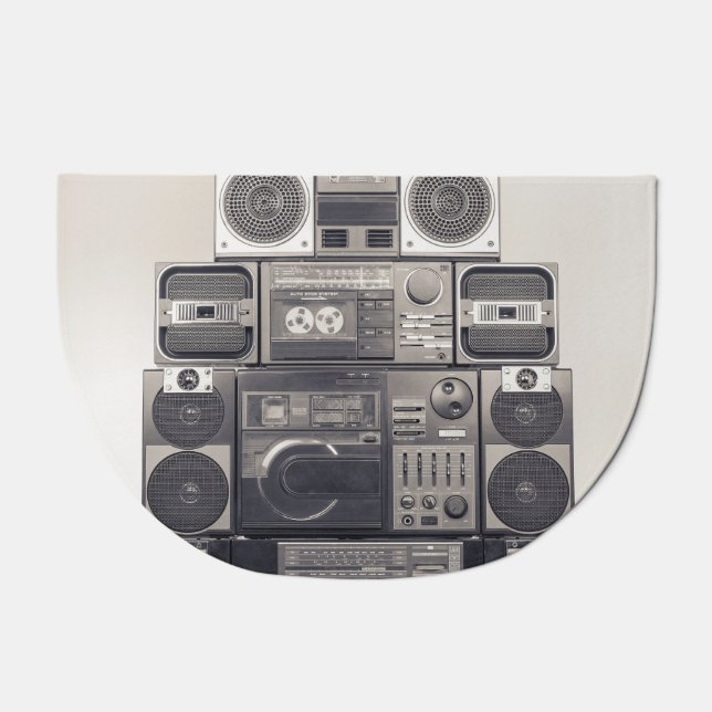Retro 80s Cassette Recorders Pattern. Doormat (Front)