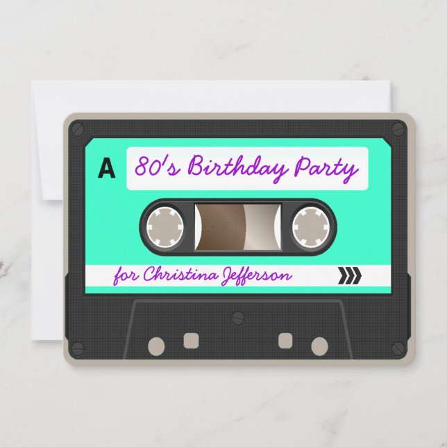 Retro 80s Cassette Tape Birthday Party Invitation (Front)