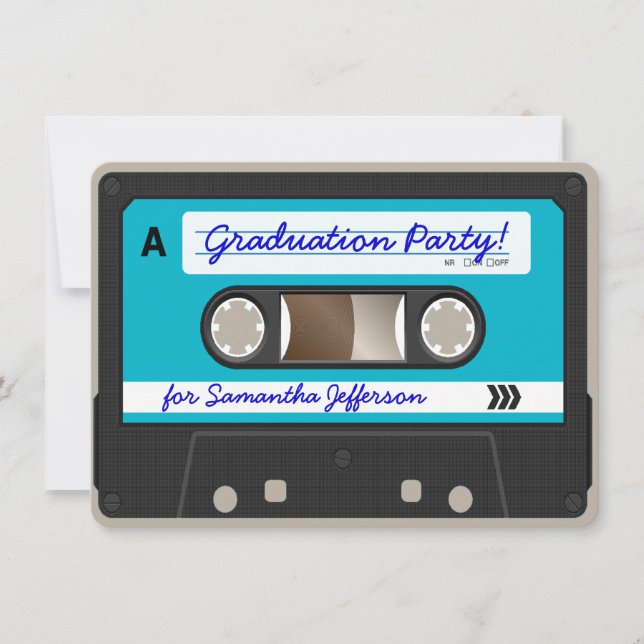 Retro 80's Cassette Tape Graduation Party Invitation (Front)