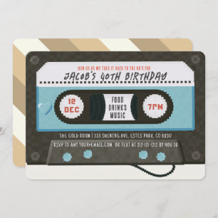 Retro 80's Cassette Tape Music Blue Birthday Invitation