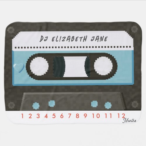  Retro 80s Cassette Tape Music Blue Milestone Baby Blanket