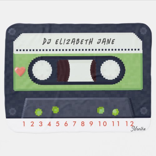  Retro 80s Cassette Tape Music Green Milestone Baby Blanket