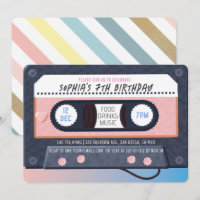 Retro 80's Cassette Tape Music Pink Birthday Invitation